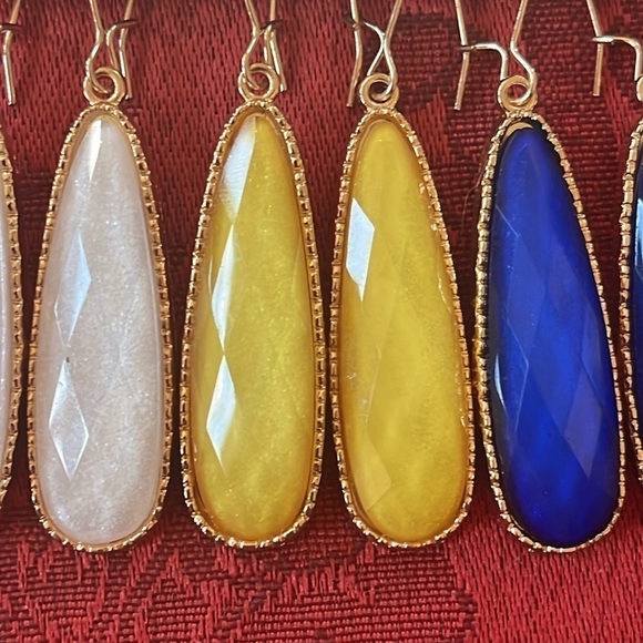 Brand New Catherine Malandrino Set of Three Blue, Yellow & White Drop Earrings - Picture 6 of 12